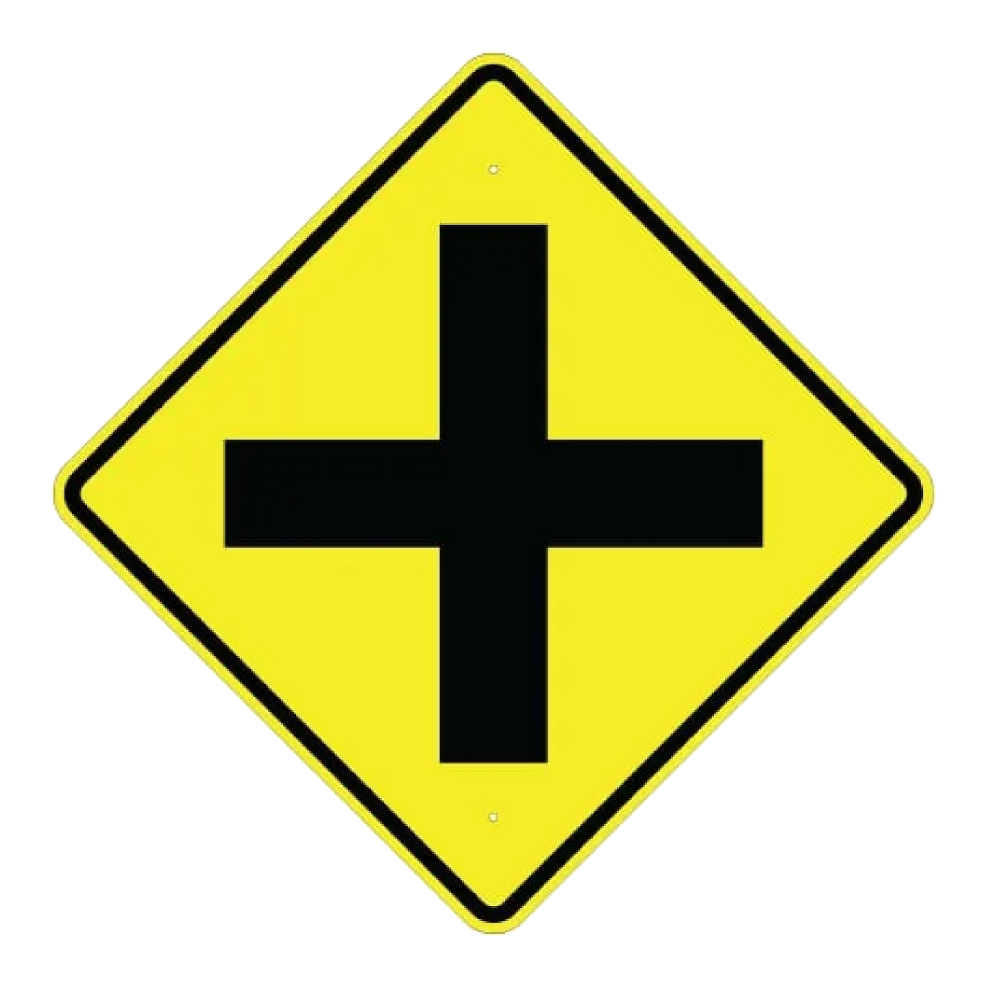 Cross Road Symbol Sign - Yellow