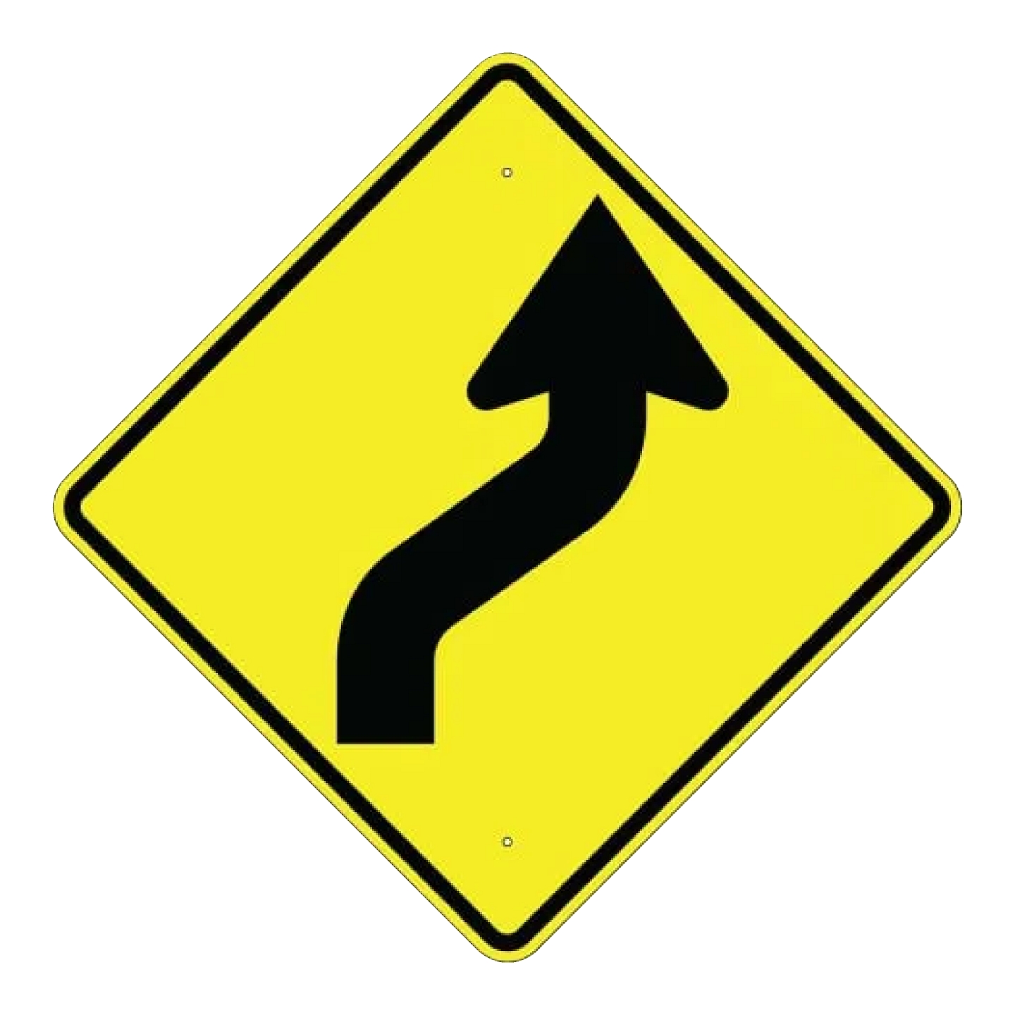 Right Reverse Curve Arrow Sign - Yellow