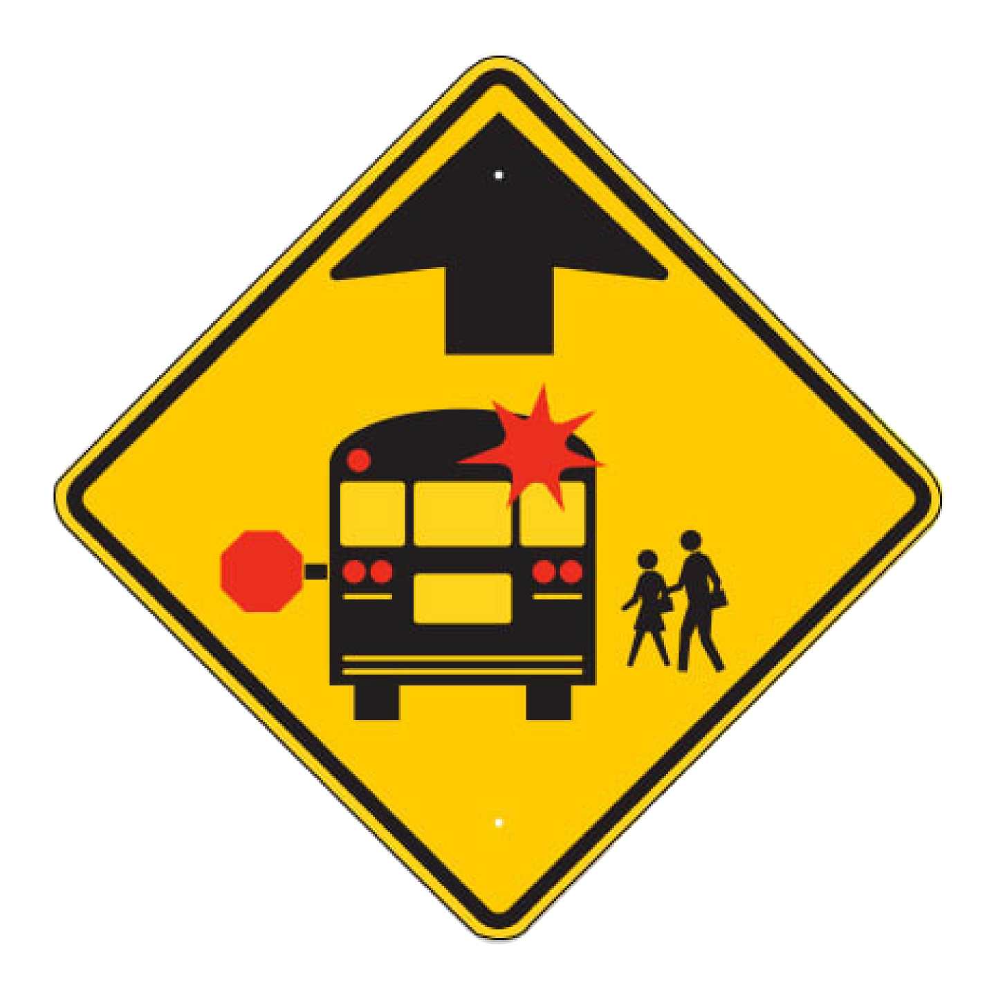 School Bus Stop Ahead Symbol Sign - Yellow